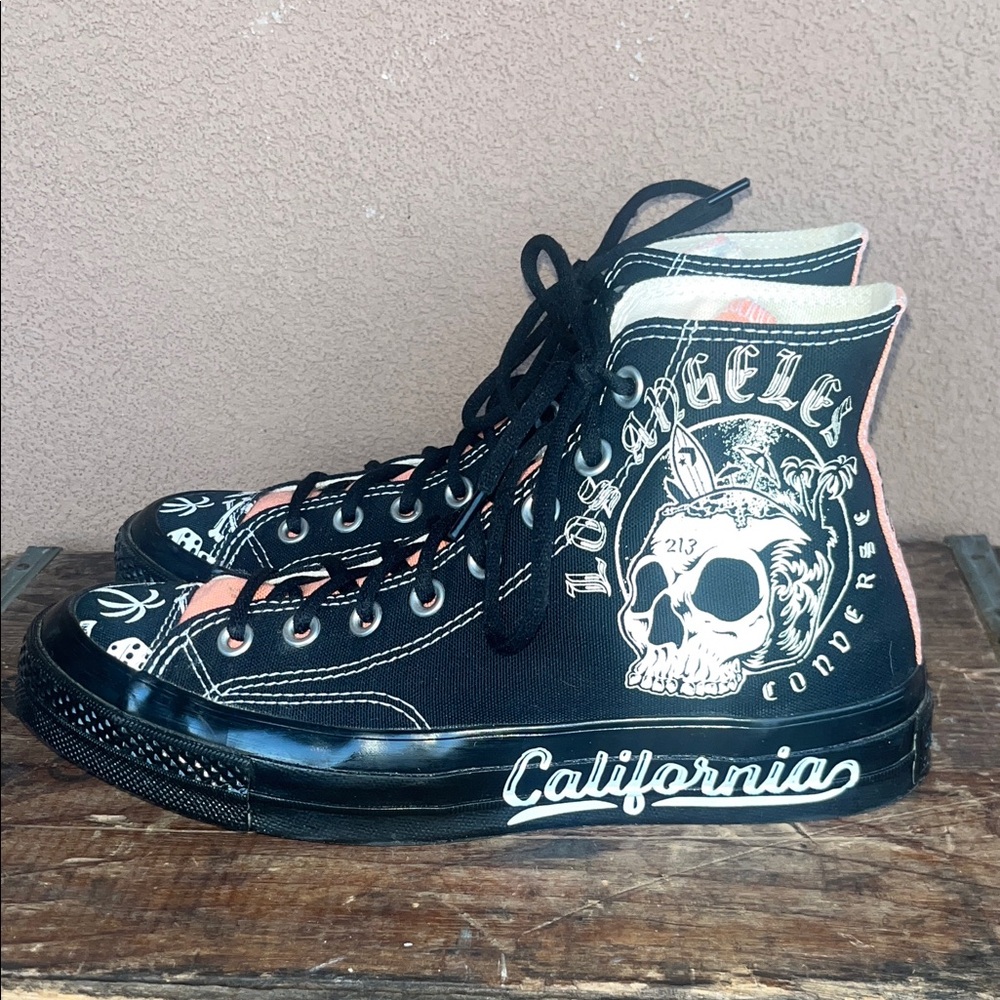 Converse Black High-Tops with California Skull Design custom design NWOT